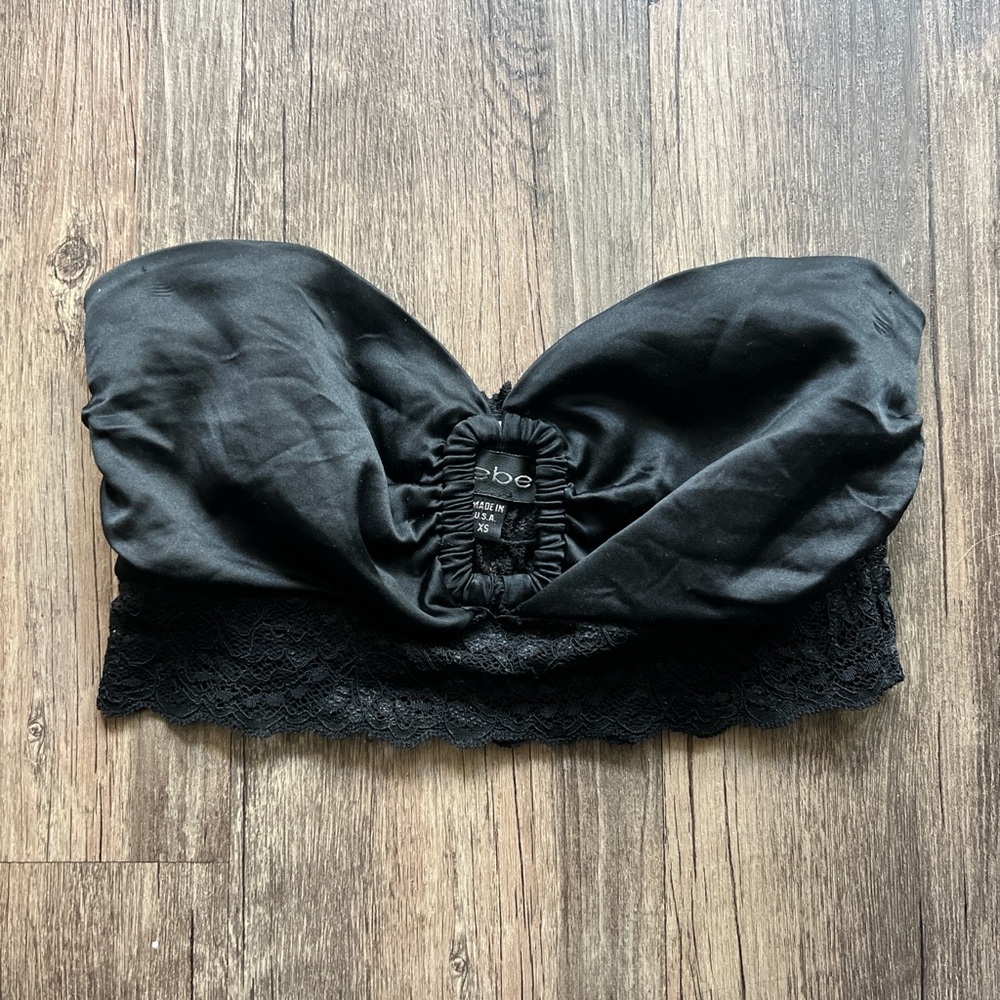 Bebe Silk Black Lace Bandeau Top